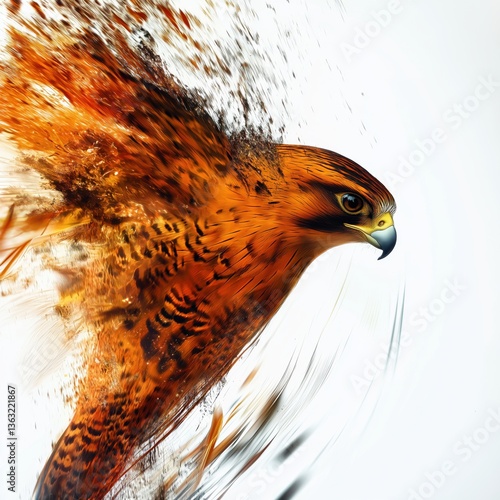 Dynamic digital artwork of peregrine falcon in motion with abstract fiery effect