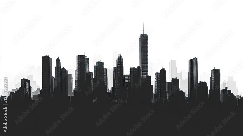 Naklejka premium A dramatic black and white silhouette of a vibrant cityscape skyline