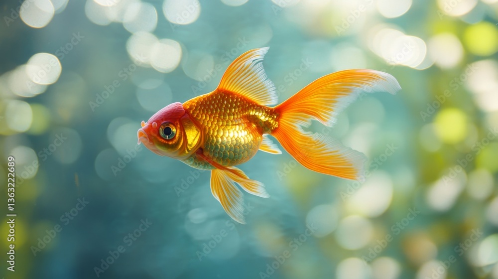 Graceful goldfish swimming in tranquil blue aquarium water underwater photography serene nature view Graceful goldfish swimming in tranquil blue aquarium water underwater photography serene nature view