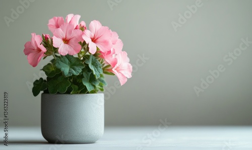 Wallpaper Mural A small pink flower pot with pink flowers sits on a table Torontodigital.ca