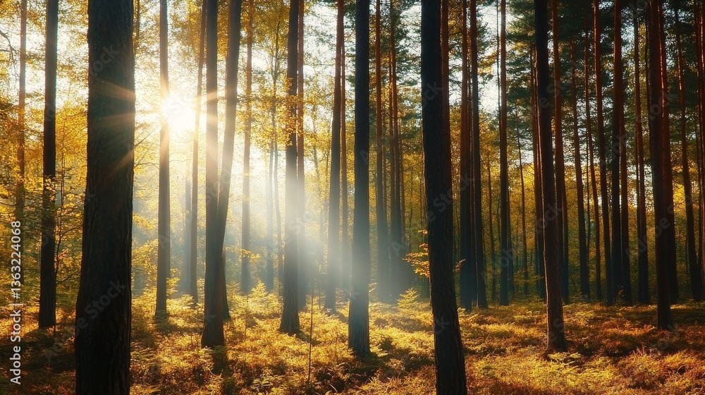 Golden Hour Forest Sunbeams Through Autumn Trees Golden Hour Forest Sunbeams Through Autumn Trees