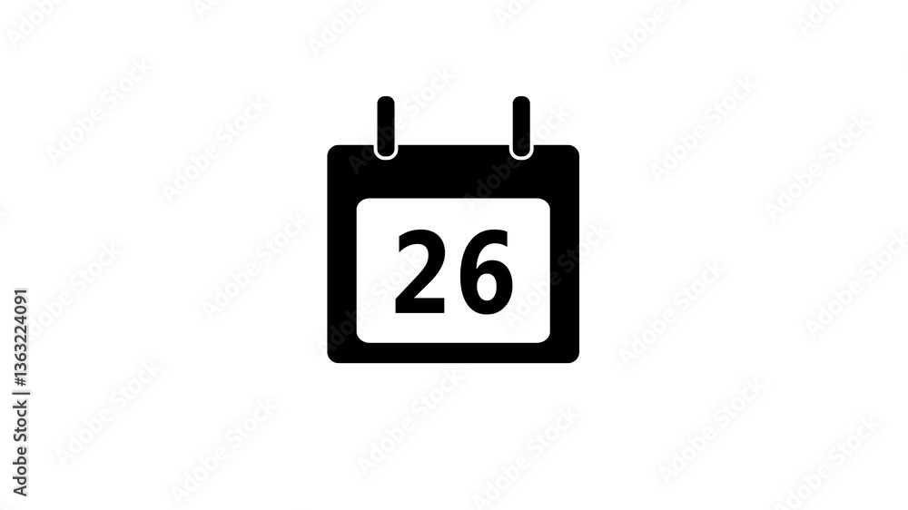Calendar icon - day 26 animation Luma matte with transparent background 4K appointment, important date, Timetable. time management, organize meeting. Planning strategy. Calendar icon - day 26 animation Luma matte with transparent background 4K appointment, important date, Timetable. time management, organize meeting. Planning strategy.