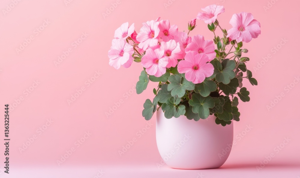 Obraz premium A white vase with pink flowers in it sits on a pink background