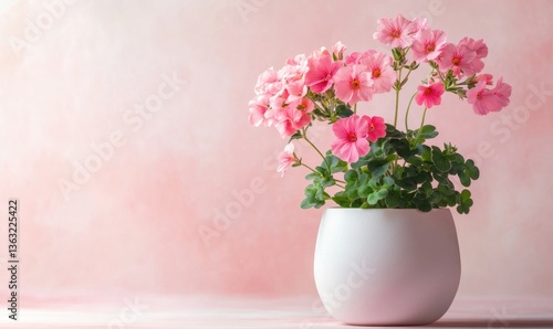 Wallpaper Mural A white vase with pink flowers in it sits on a pink background Torontodigital.ca