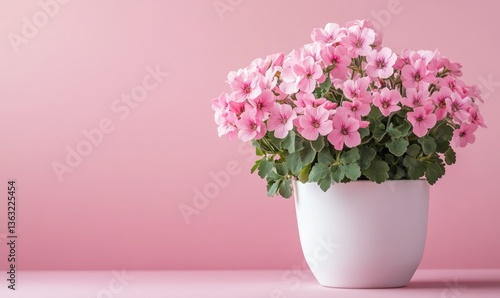 Wallpaper Mural A white flower pot with pink flowers in it sits on a pink background Torontodigital.ca