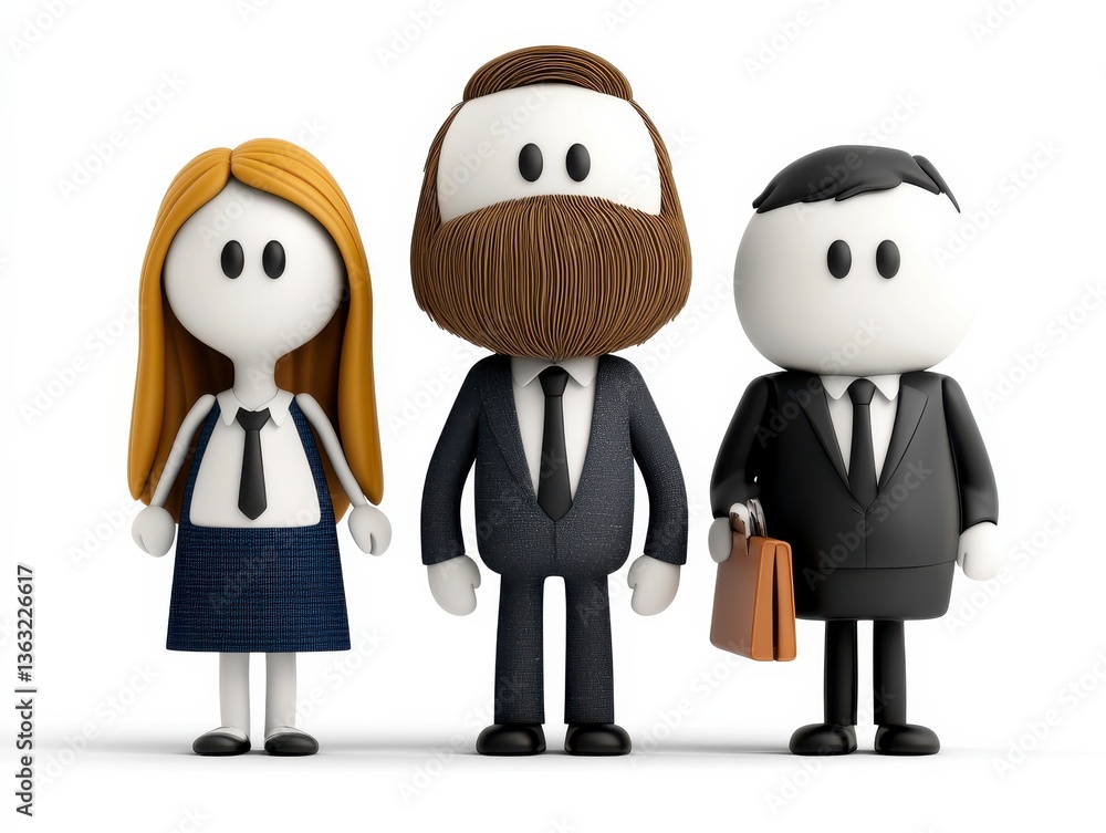 Fototapeta premium Three Cartoon Business Figures Representing Diversity in Professional