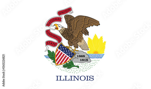 High-Quality Illinois State Flag Vector Clipart Illustration – Official State Emblem with Bald Eagle, Shield, and Banner – Detailed and Scalable EPS/AI Design for Print, Web, and Digital Projects