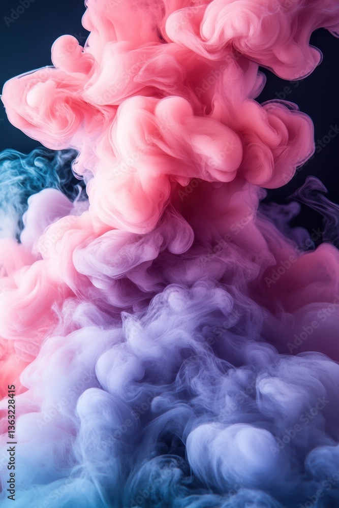 Fototapeta premium Ethereal pink and blue smoke cloud swirling in dark background abstract art photography captivating beauty dreamy texture artistic vibrant color
