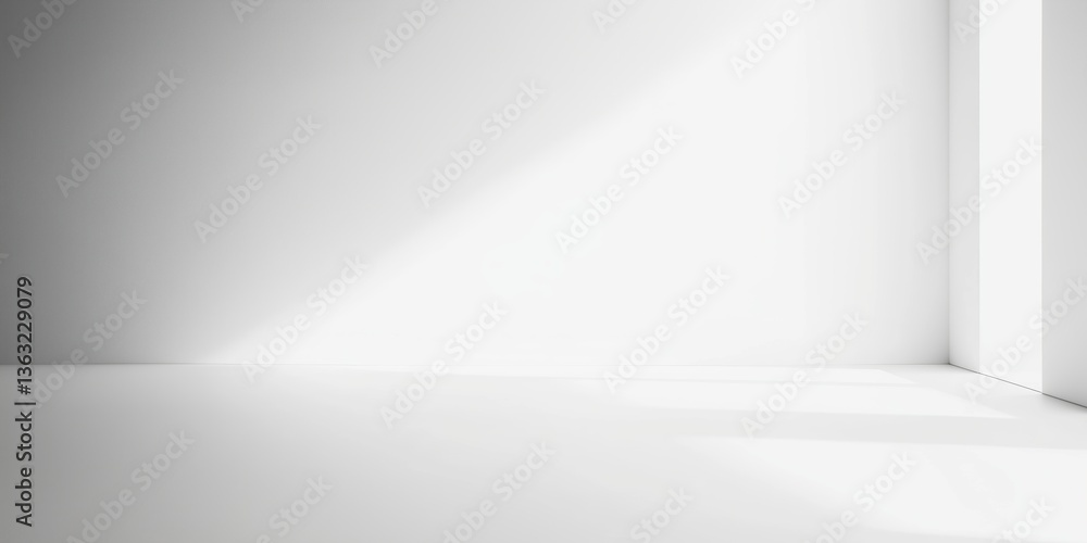 Fototapeta premium A bright, white minimalist room with soft lighting and clean lines, promoting tranquility and simplicity.