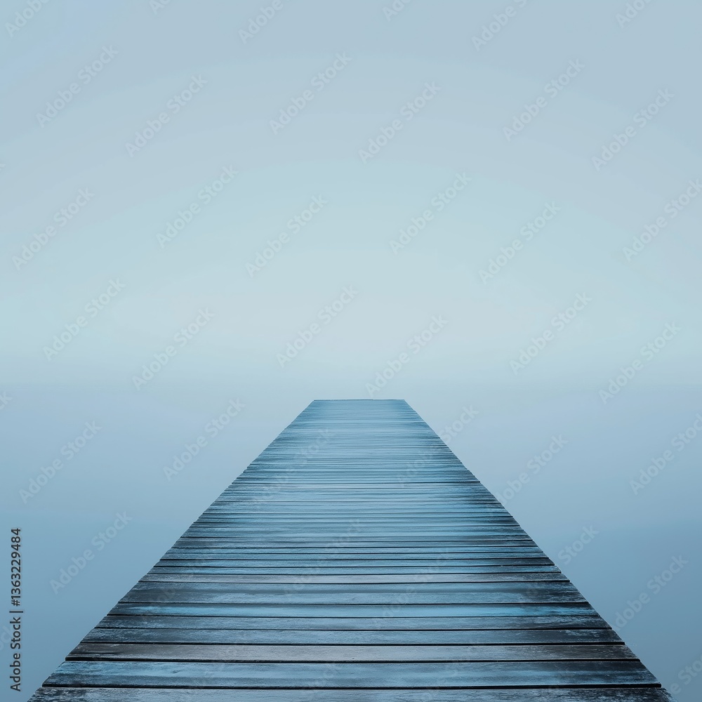 Obraz premium A tranquil wooden dock extends into serene blue waters, embodying peace and natural beauty.