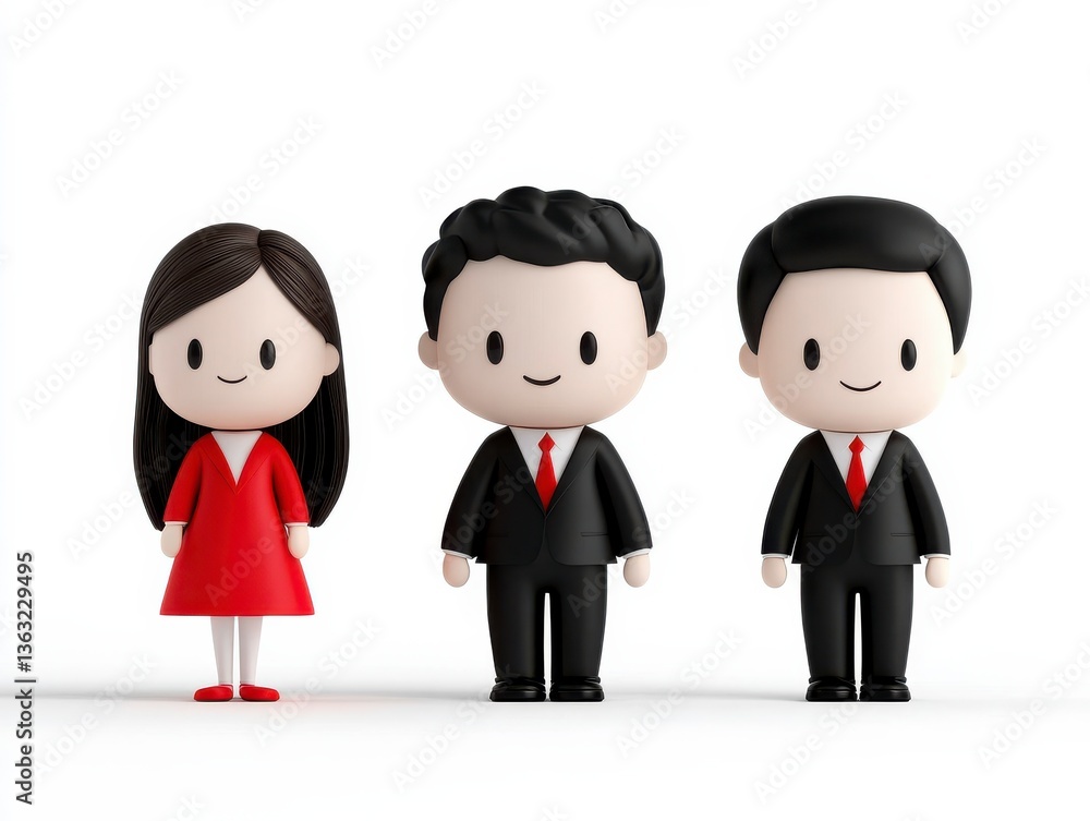 Three Cartoon Characters Representing a Business Team in Formal Attire Three Cartoon Characters Representing a Business Team in Formal Attire