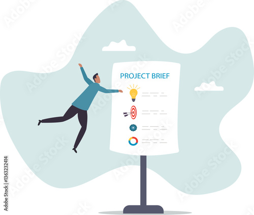 Project briefing, design summary or brief document presentation, business goal strategy or workflow development details,character for design.