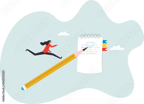 Taking note for study and work, efficiency way for important information, summary or conclusion, planning or productivity.character for design.