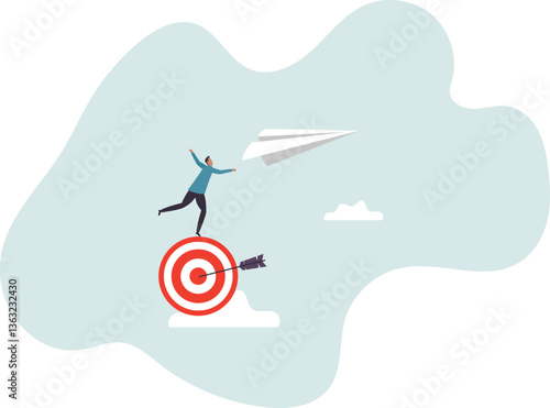 Business objective, purpose or target, goal and resolution to aim for success, aspiration and motivation to achieve goal .character for design.
