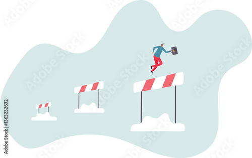 Business challenge, overcome difficulty or obstacle to achieve business success, effort, skill or aspiration to solve problem.character for design.