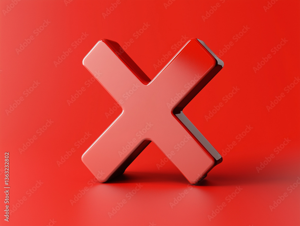 Obraz premium Red X icon cancel symbol in 3D