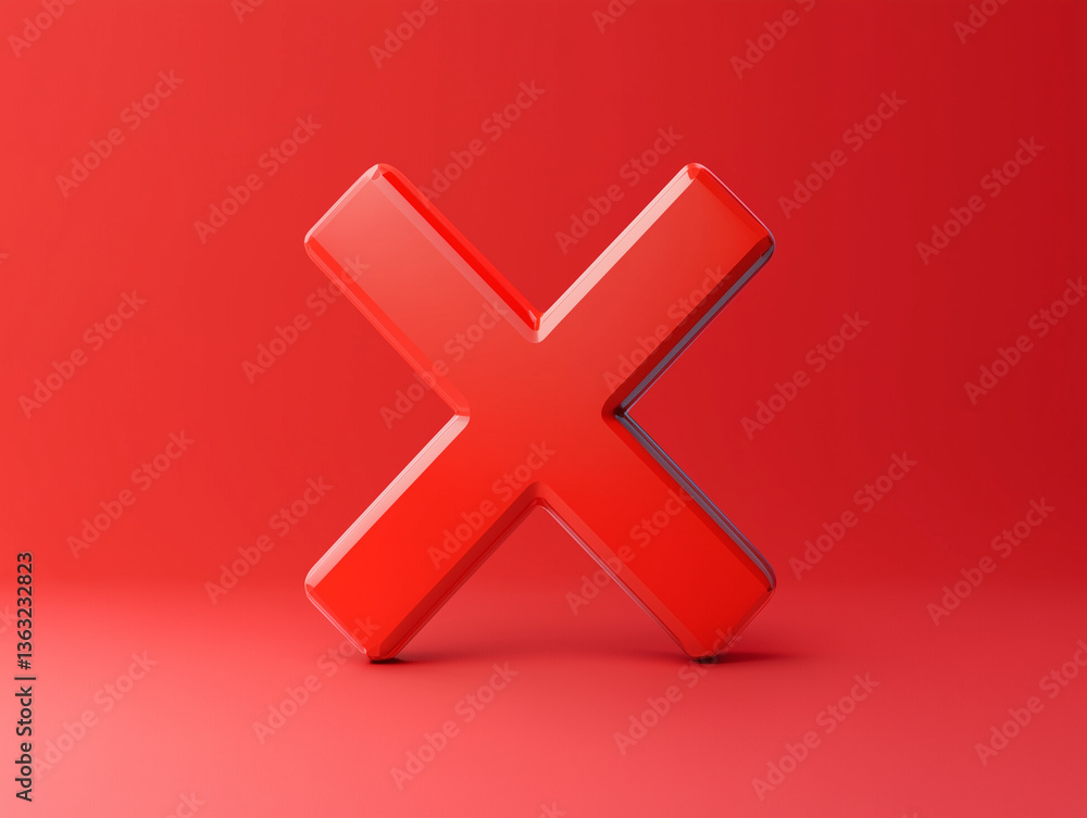 Obraz premium Red X icon cancel symbol in 3D