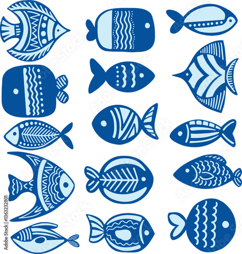 Boho linocut fish collection