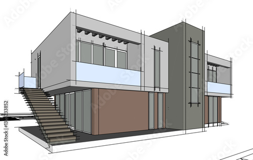 3d render of a modern building