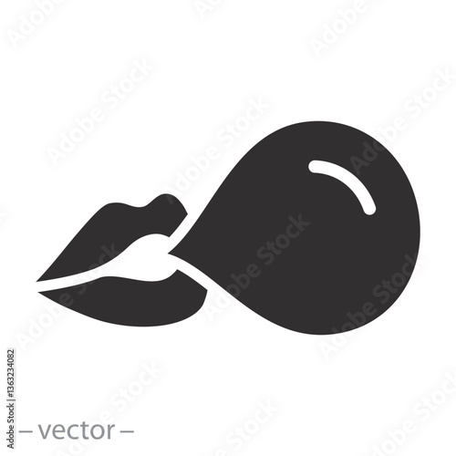 flat vector illustration, chewing gum simple symbol, bubblegum icon, lips blowing gum bubble