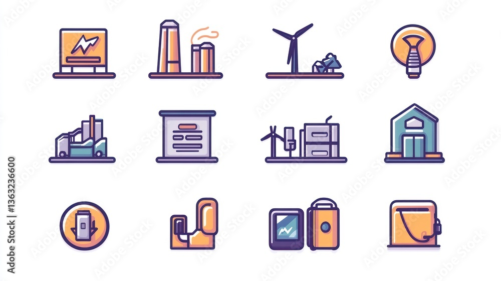 Energy sources icons; renewable & non-renewable; for presentations Energy sources icons; renewable & non-renewable; for presentations