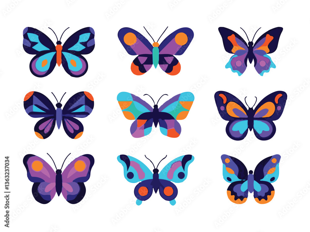 Colorful Butterfly Illustrations with Intricate Wing Patterns on a White Background Colorful Butterfly Illustrations with Intricate Wing Patterns on a White Background