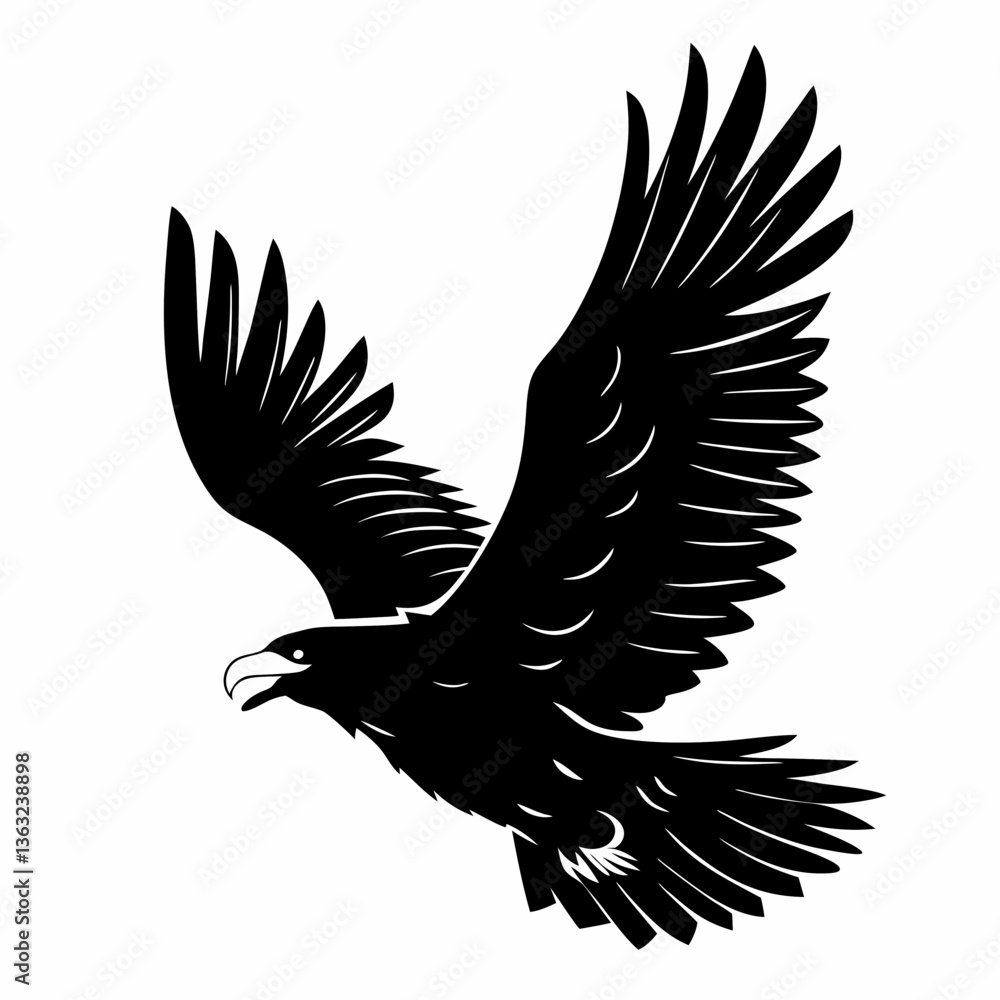 Obraz premium Eagle silhouette vector illustration of a majestic bird flying isolated on a white background