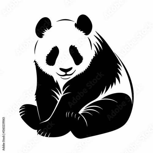 Sitting panda vector silhouette isolated, cute animal illustration for zoo and wildlife themes