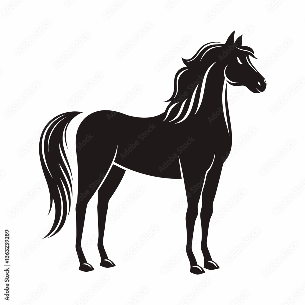 Obraz premium Horse silhouette vector side profile, isolated black design for equestrian and farm themes