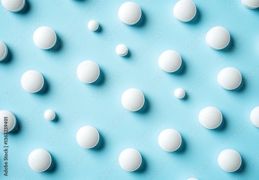 White tablets arranged uniformly on a blue background, clean minimalist composition, even lighting White tablets arranged uniformly on a blue background, clean minimalist composition, even lighting