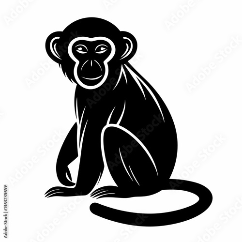Monkey silhouette vector illustration of a primate sitting isolated on a white background