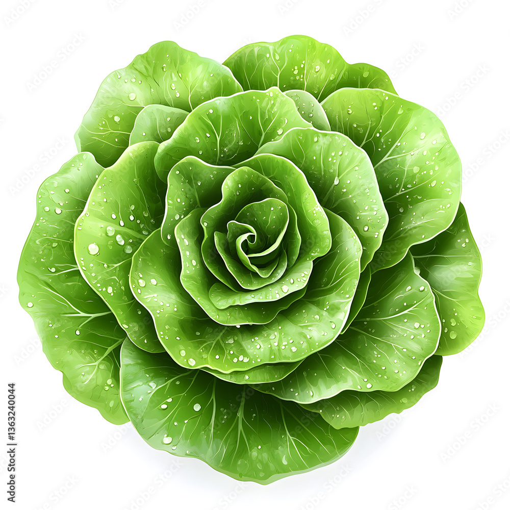 Fototapeta premium Fresh green lettuce growing in a rose shape with water drops