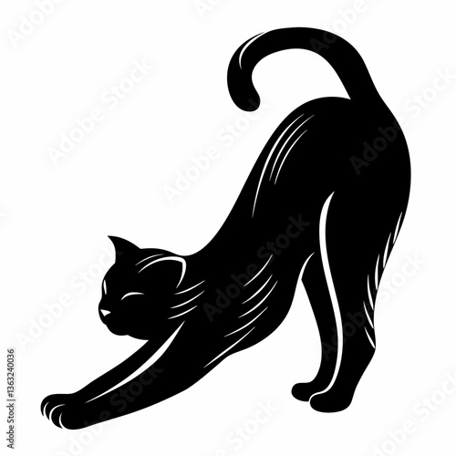 Stretching cat silhouette vector illustration of a flexible pet isolated on a white background