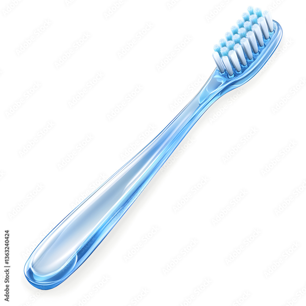 Light blue transparent toothbrush lying on white background