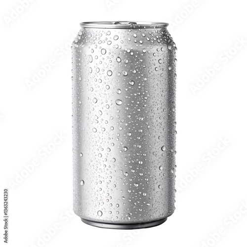 Wet aluminum soda can on white background