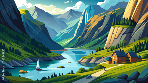 Naeroyfjord - fjord landscape in Sogn og Fjordane region.