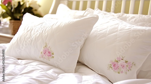 Soft white pillows and bedding arranged for comfortable bedroom decor