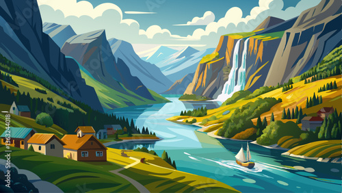 Naeroyfjord - fjord landscape in Sogn og Fjordane region.