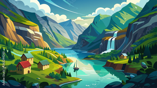 Naeroyfjord - fjord landscape in Sogn og Fjordane region.