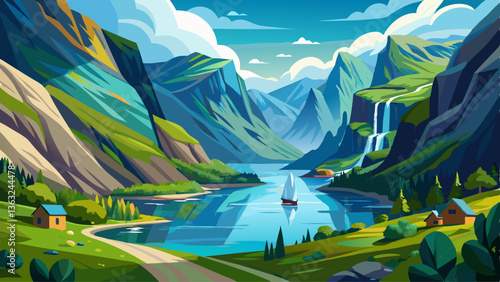 Naeroyfjord - fjord landscape in Sogn og Fjordane region.