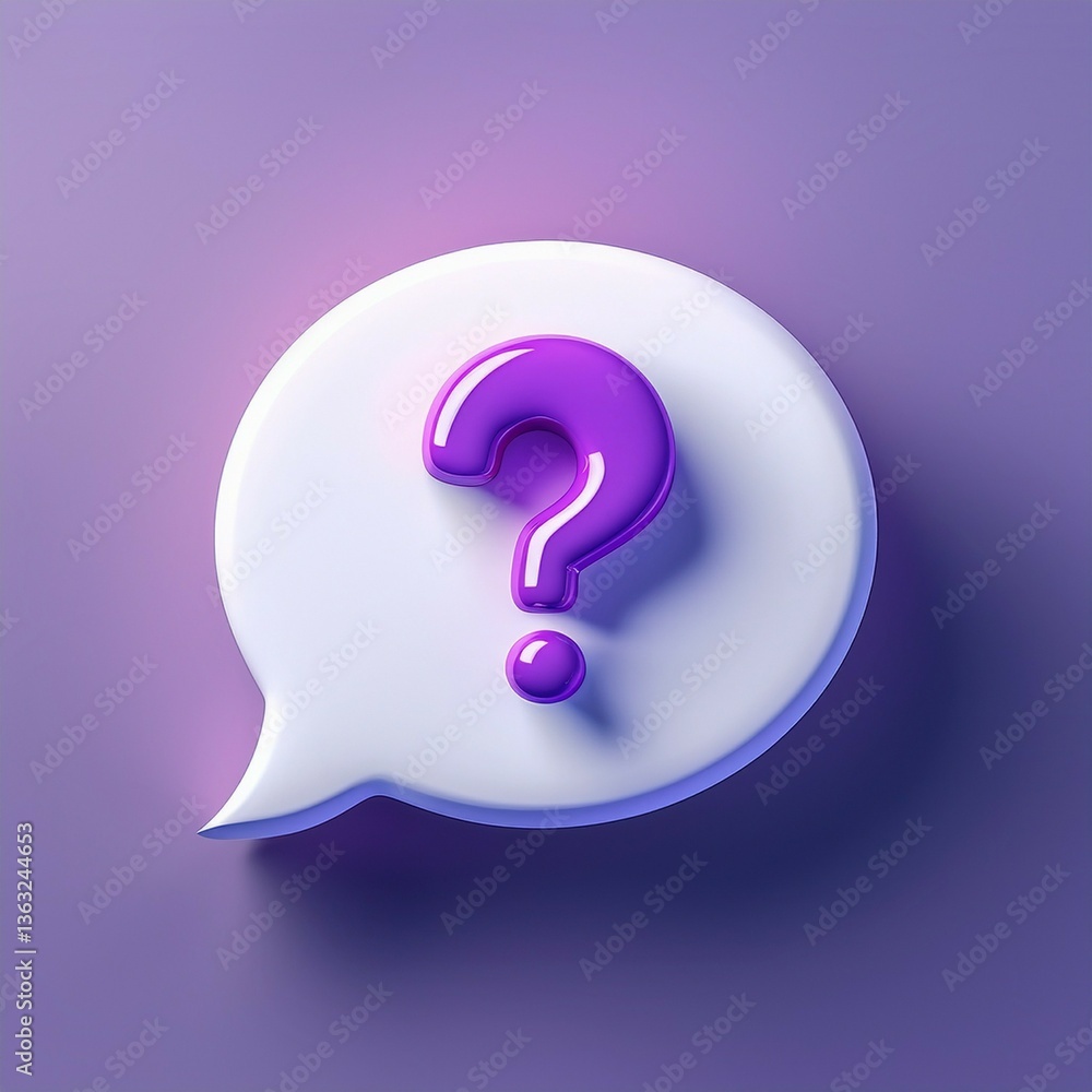 3D Speech Bubble with Question Mark – Light Purple Floating Icon, Minimalist Help Symbol, FAQ Concept, Customer Support Graphic
3D Speech Bubble with Question Mark – Light Purple Floating Icon, Minimalist Help Symbol, FAQ Concept, Customer Support Graphic