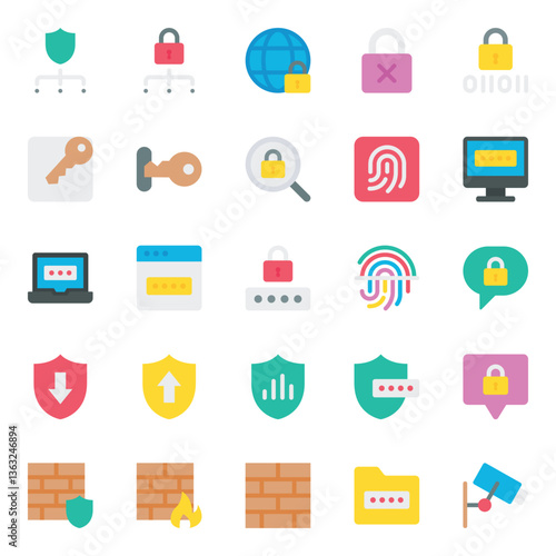 Flat color icons set for Security.