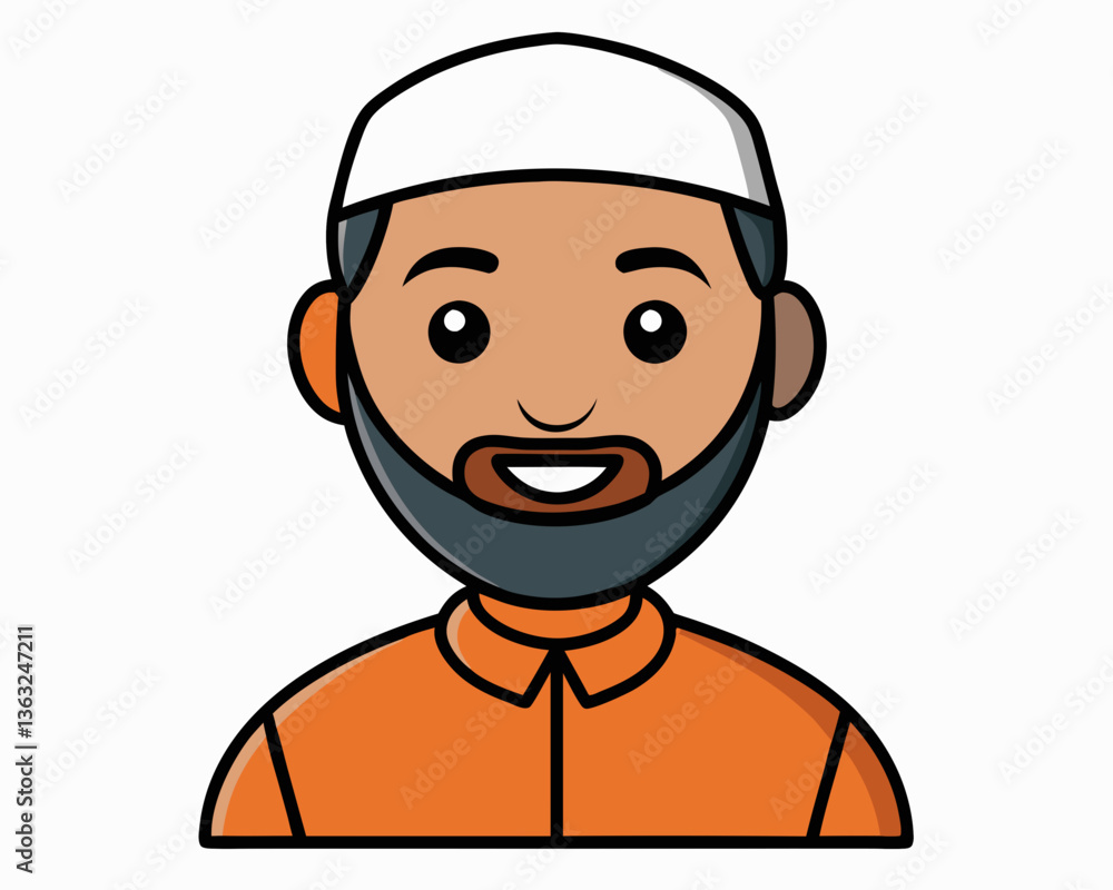 Traditional Muslim man vector icon, friendly Middle Eastern character with a warm smile
Traditional Muslim man vector icon, friendly Middle Eastern character with a warm smile
