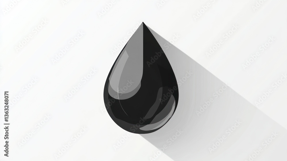 Fototapeta premium Black oil drop, energy, white background, shadow, industry