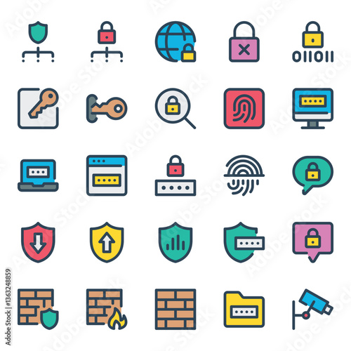Filled outline icons set for Security.