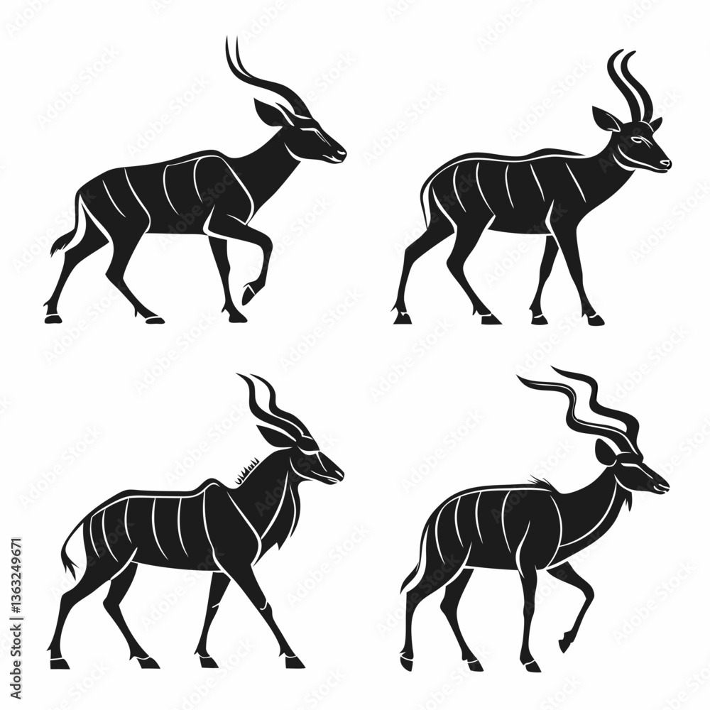 Obraz premium kudu icon set black silhouette vector bundle