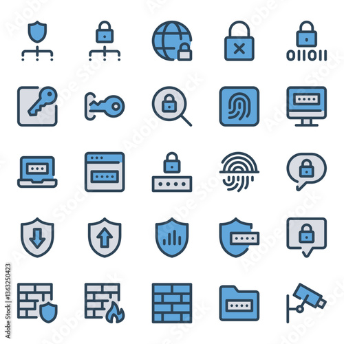 Filled blue outline icons set for Security.