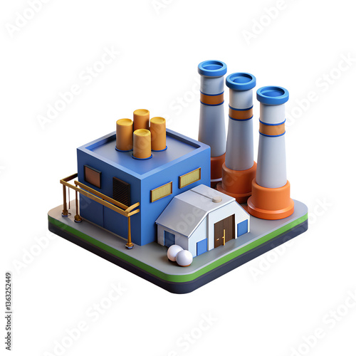 3D-rendered industrial factory on a white background