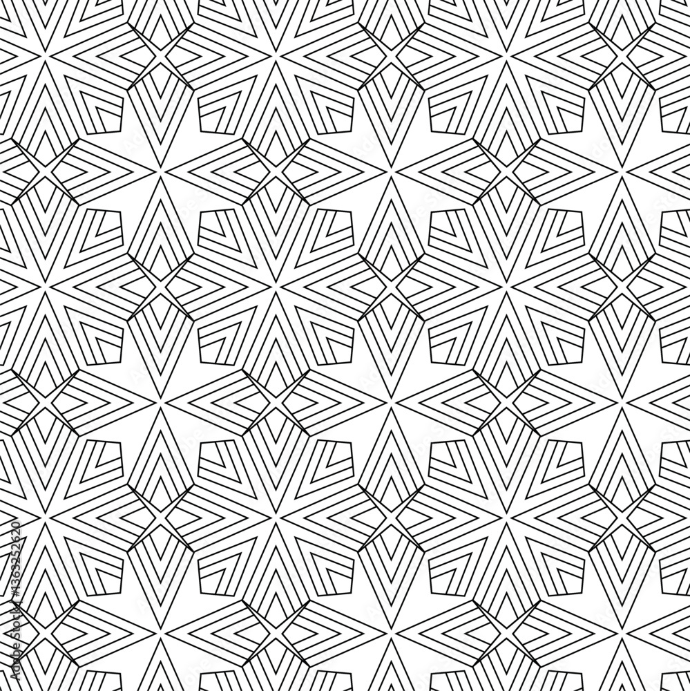 Abstract geometric pattern with crosses, stripes, lines. Seamless vector background. White and black ornament. Modern reticulated graphic design.