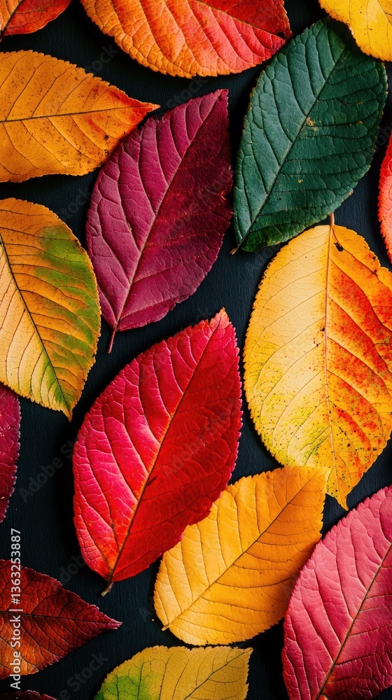 Obraz premium Colorful autumn leaves on dark background (1)